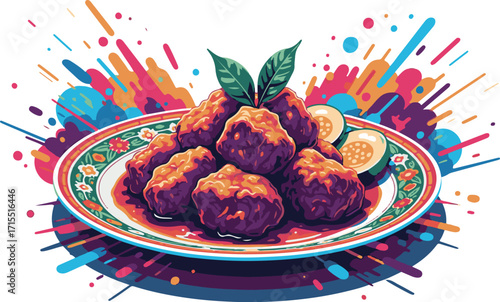 Delicious Fried Chicken Nuggets on a Plate with Colorful Splashes, a Culinary Delight