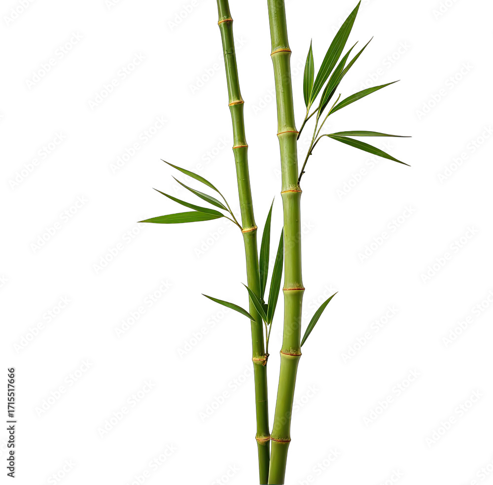 Obraz premium Two bamboo stalks with vibrant green leaves