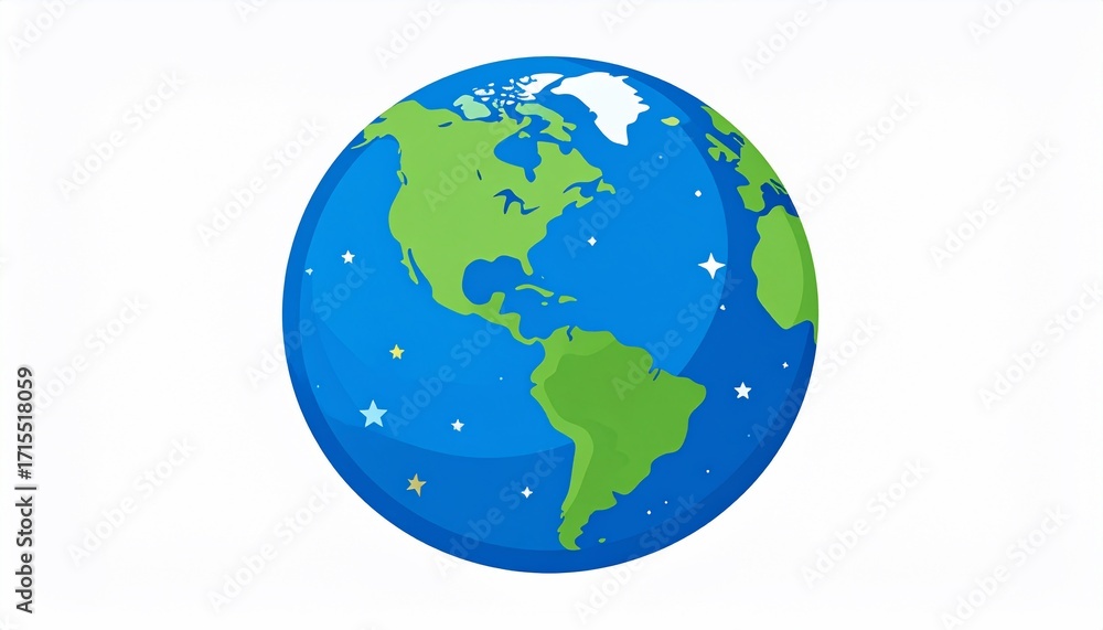 Fototapeta premium A stylized illustration of the earth, featuring simplified landmasses and a celestial design.