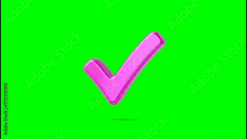 Animated Pink Check Mark Rotating on Green Screen