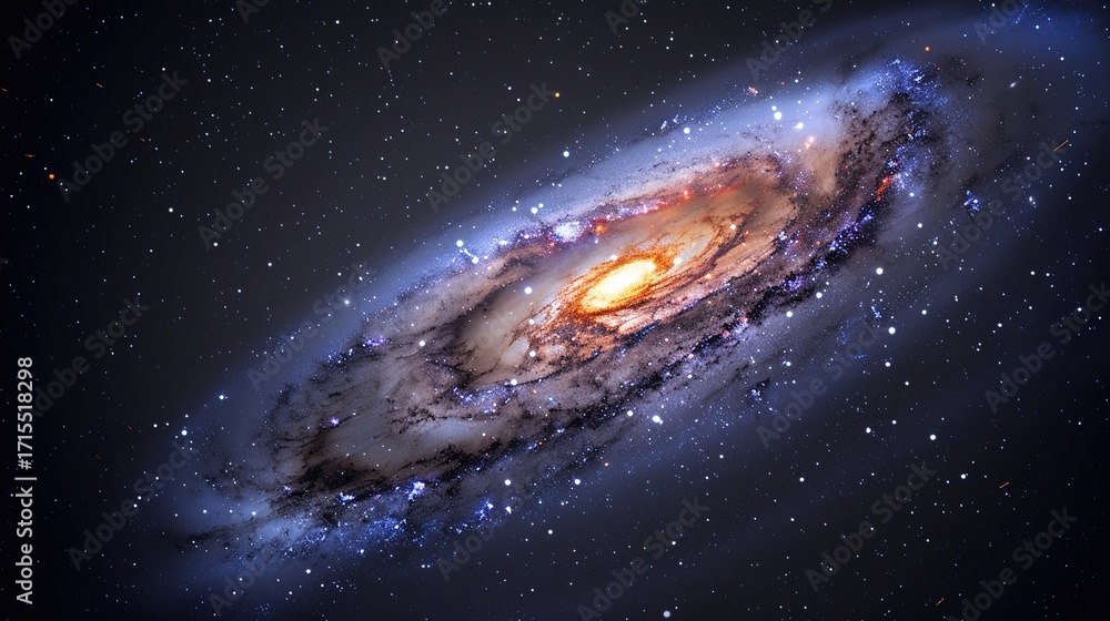 Fototapeta premium Stellar Dust Grain on a Galactic Journey through the Vastness of Space. A Single Spark of the Cosmos Gliding in Infinite Blackness.