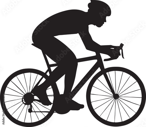 Silhouette of a cyclist riding a road bike with helmet on white background