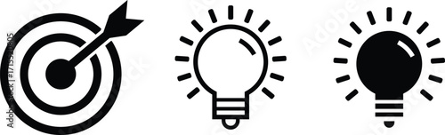 Target Ideas and Solutions Black and White Icons for Business Concepts