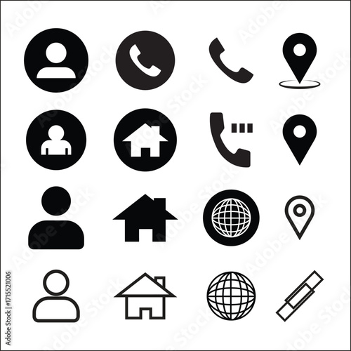 Vector Icon Set – Phone, User, Home, Map Pin, Globe, Communication and UI Symbols