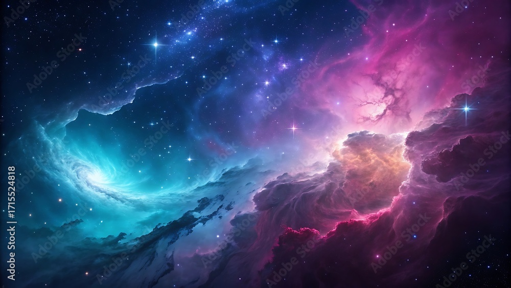 Fototapeta premium Vibrant cosmic nebula swirling clouds of stars celestial artwork