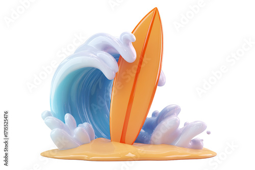 3d cartoon surfboard and wave.