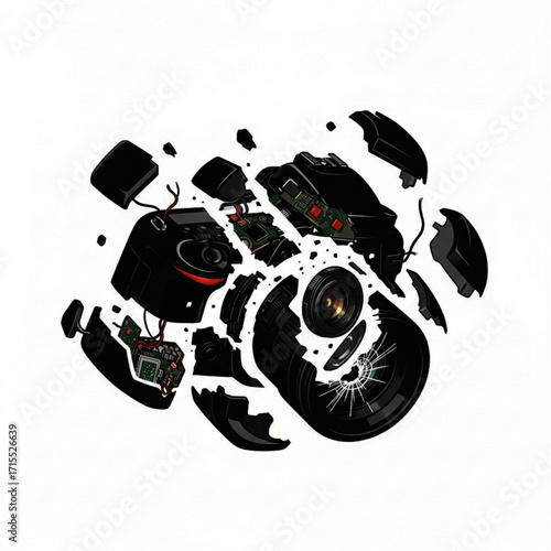 Shattered Digital Camera, Abstract Representation of Broken Technology