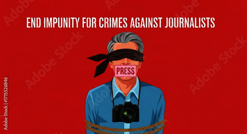 Blindfolded Journalist with Bound Hands and Muzzled Mouth