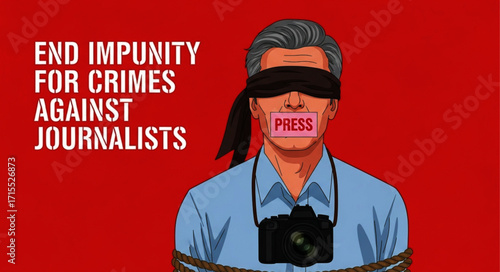 Blindfolded Journalist with Muted Mouth, Symbol of Impunity Against Crimes