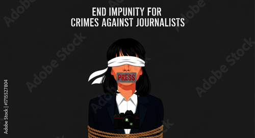 Blindfolded Woman with Bound Hands and "Press" Gagged Mouth