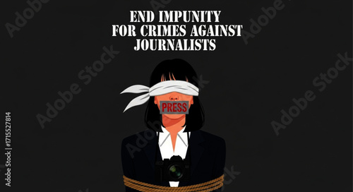 Symbolic Illustration of a Blindfolded Journalist with Bound Hands, Gagged.