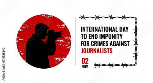 Silhouette of Photographer with Camera in Red Circle for International Day to End Impunity