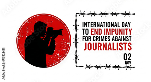 Silhouette of a Journalist Taking Photo, Red Circle, Black Camera, Advocacy Concept.