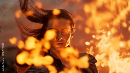 Wallpaper Mural Action shot with woman in the sci-fi battle scene, superhero surrounded by sparkles. Dynamic scene in action movie blockbuster style Torontodigital.ca