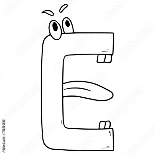E uppercase Alphabet character illustration hand drawn outline vector
