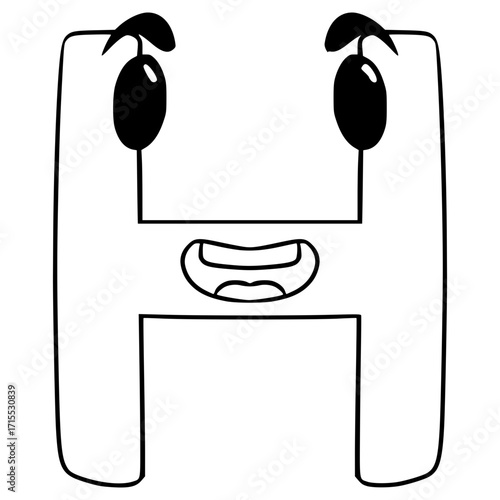 H uppercase Alphabet character illustration hand drawn outline vector