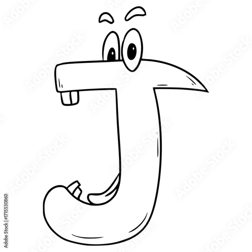 J uppercase Alphabet character illustration hand drawn outline vector
