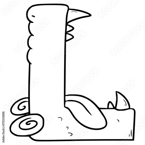 L uppercase Alphabet Character illustration hand drawn outline vector