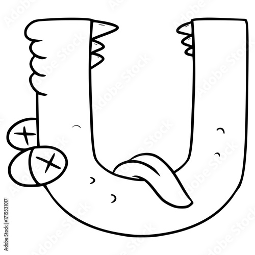 U uppercase Alphabet Character illustration hand drawn outline vector