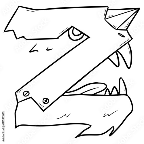Z uppercase Alphabet Character illustration hand drawn outline vector
