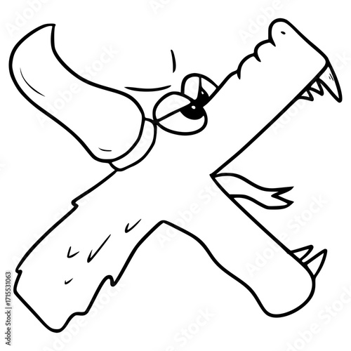 X uppercase Alphabet Character illustration hand drawn outline vector