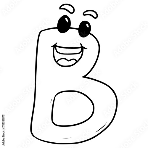 B uppercase Alphabet character illustration hand drawn outline vector