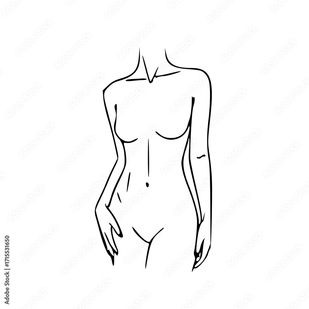 Fototapeta premium Elegant, minimalist line drawing of a female torso, showcasing a graceful posture.