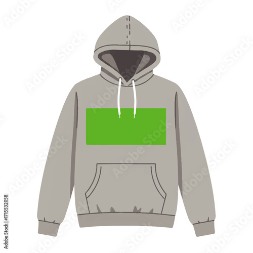 Blank Grey Hoodie Mockup with Customizable Green Design Area.