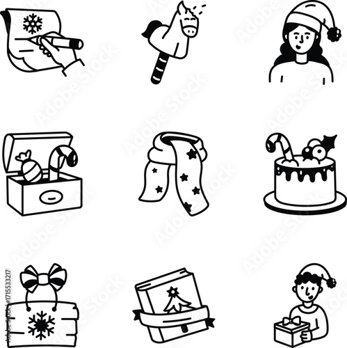 Pack of Hand Drawn Winter Holiday Icons 
