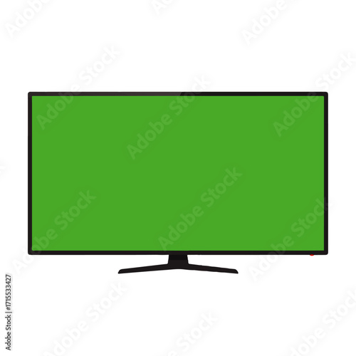 Modern TV with Green Screen Isolated on White Background.