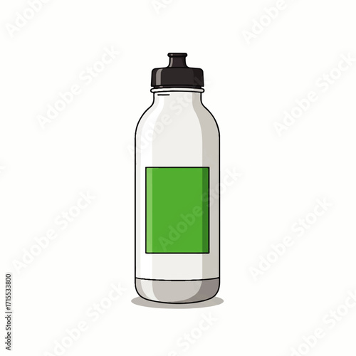 Sports Water Bottle with Green Label Illustration.