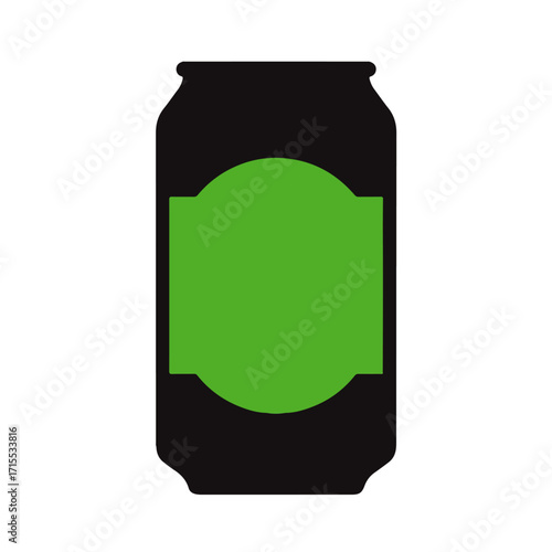 Stylized Black Beverage Can with Green Label.