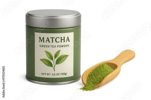 Matcha green tea powder tin with wooden scoop