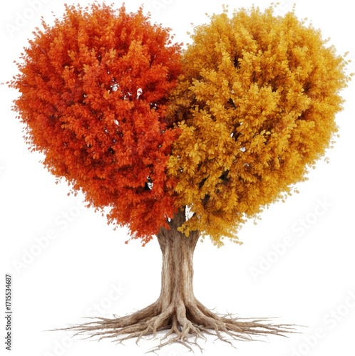 A realistic illustration of a heart-shaped autumn leaves tree. generated AI