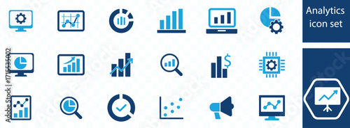 data, increase, growth, pie chart, data analytics, business, report and more. Solid vector icons collection.