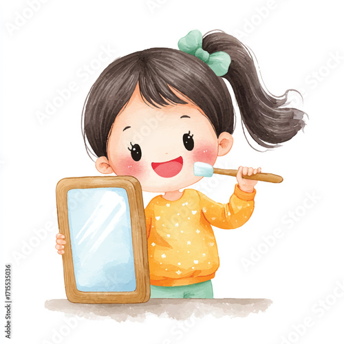 Young girl artist holding a drawing board and pencil ready to create art.