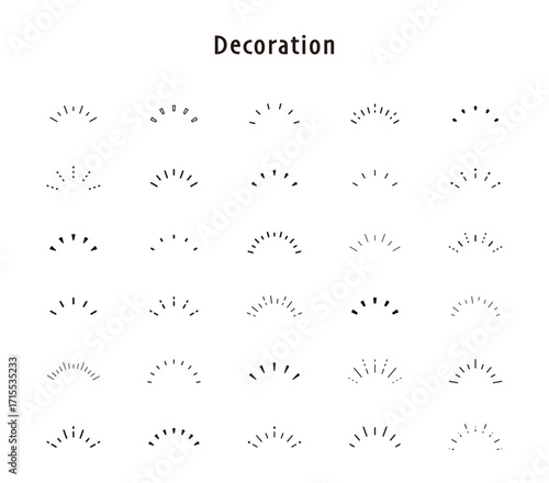 気づき　アクセント　サンバースト　集中線　半円　イラスト　ベクター　セット　バリエーション　素材　背景
