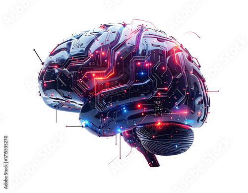 Futuristic brain with glowing circuit board detail