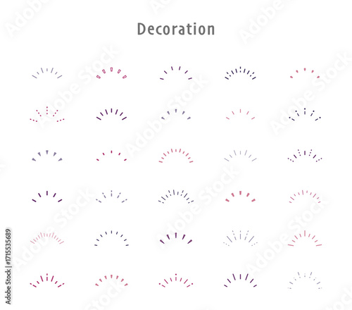 気づき　アクセント　サンバースト　集中線　半円　イラスト　ベクター　セット　バリエーション　素材　背景