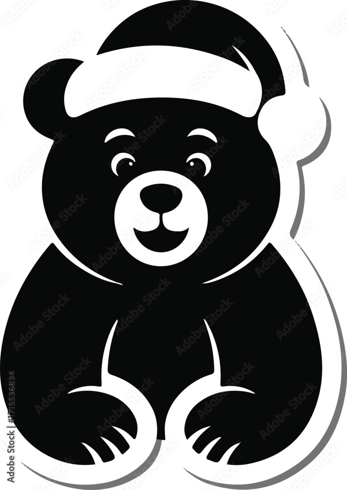 Naklejka premium Christmas bear with Santa hat silhouette vector