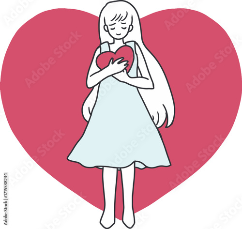 Heartwarming Hug Girl Embracing Love Vector. Perfect for mental health campaigns, love-themed graphics, or self-care content, Ideal for wellness, empathy, and emotional connection