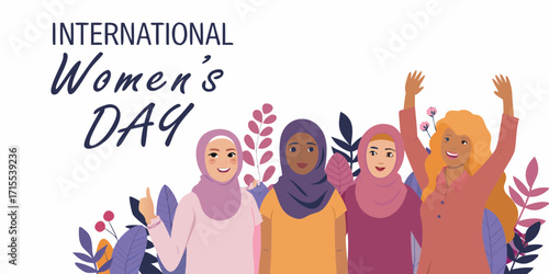 Diverse group of women celebrating international womens day with floral accents and uplifting message