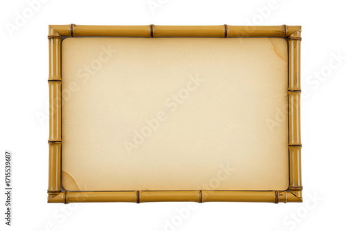 Square bamboo frame with textured beige insert for rustic home decor, isolated vector on transparent background.