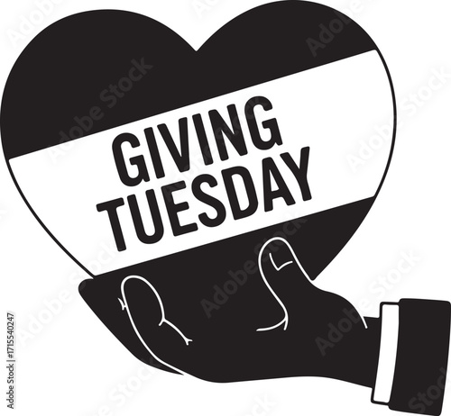 Generous hand holding heart with giving tuesday message supporting charity and donations for a better world isolated on transparent background