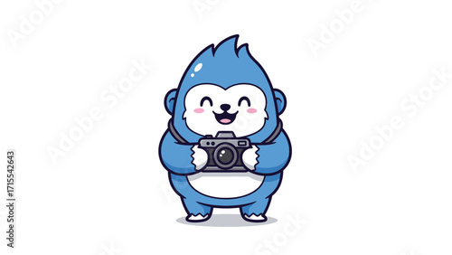 Cartoon Character Holding a Camera, Ready to Take a Picture, Fun Illustration in a Studio Environment, Cheerful Mascot Design