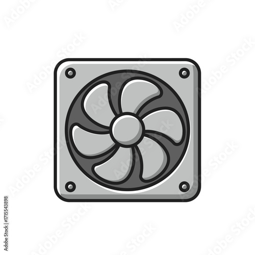 Computer fan cooler hardware component vektor illustration symbol. Cooling system equipment technology flat icon for web design and apps