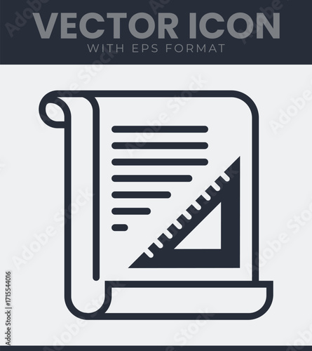 Blueprint scroll triangle ruler vector icon simple