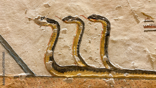 Relief of three-headed serpent in Tomb KV9 Valley of the Kings Egypt