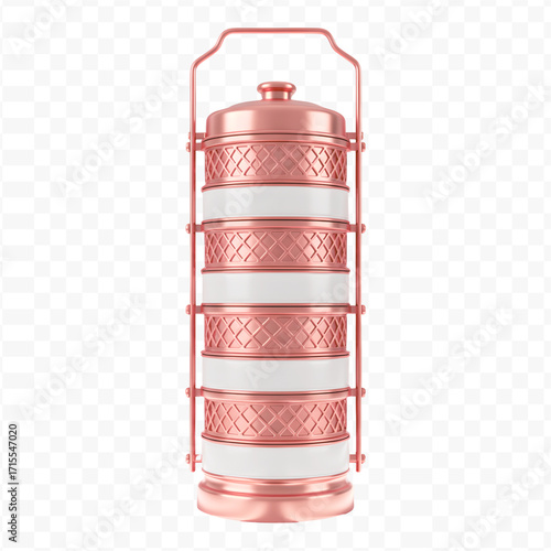 Elegant Rose Gold Tiffin Carrier with Intricate Geometric Design
