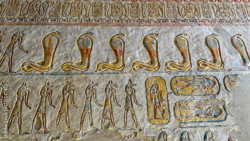 Relief of Book of Caverns with Anubis in Tomb of Ramesses IX KV6 Valley Kings